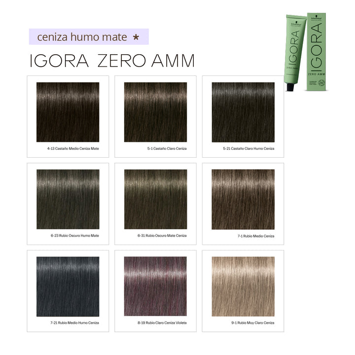 IGORA ZERO - CENIZA, HUMO y MATE - Coloración Permanente SIN Amoníaco - 60ml